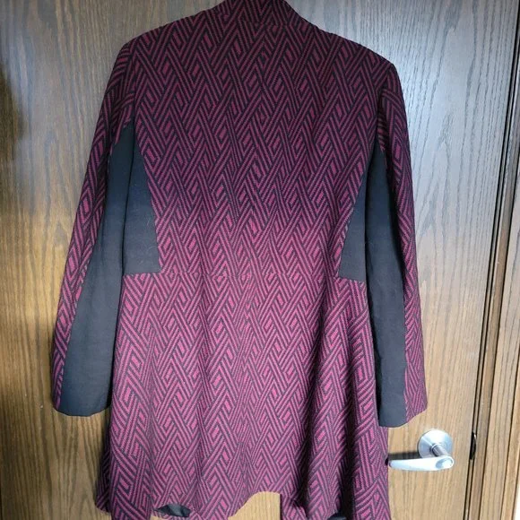Jones Studio Burgundy and Black Herringbone Long Swing Jacket Size 1X - Picture 7 of 12